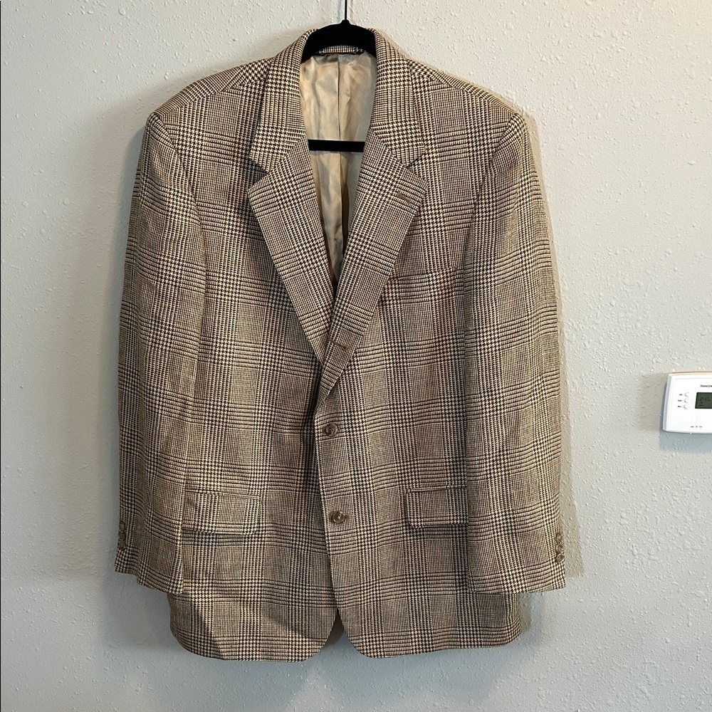 Vintage Brooks Brothers Wool Blazer Plaid Beige 43R